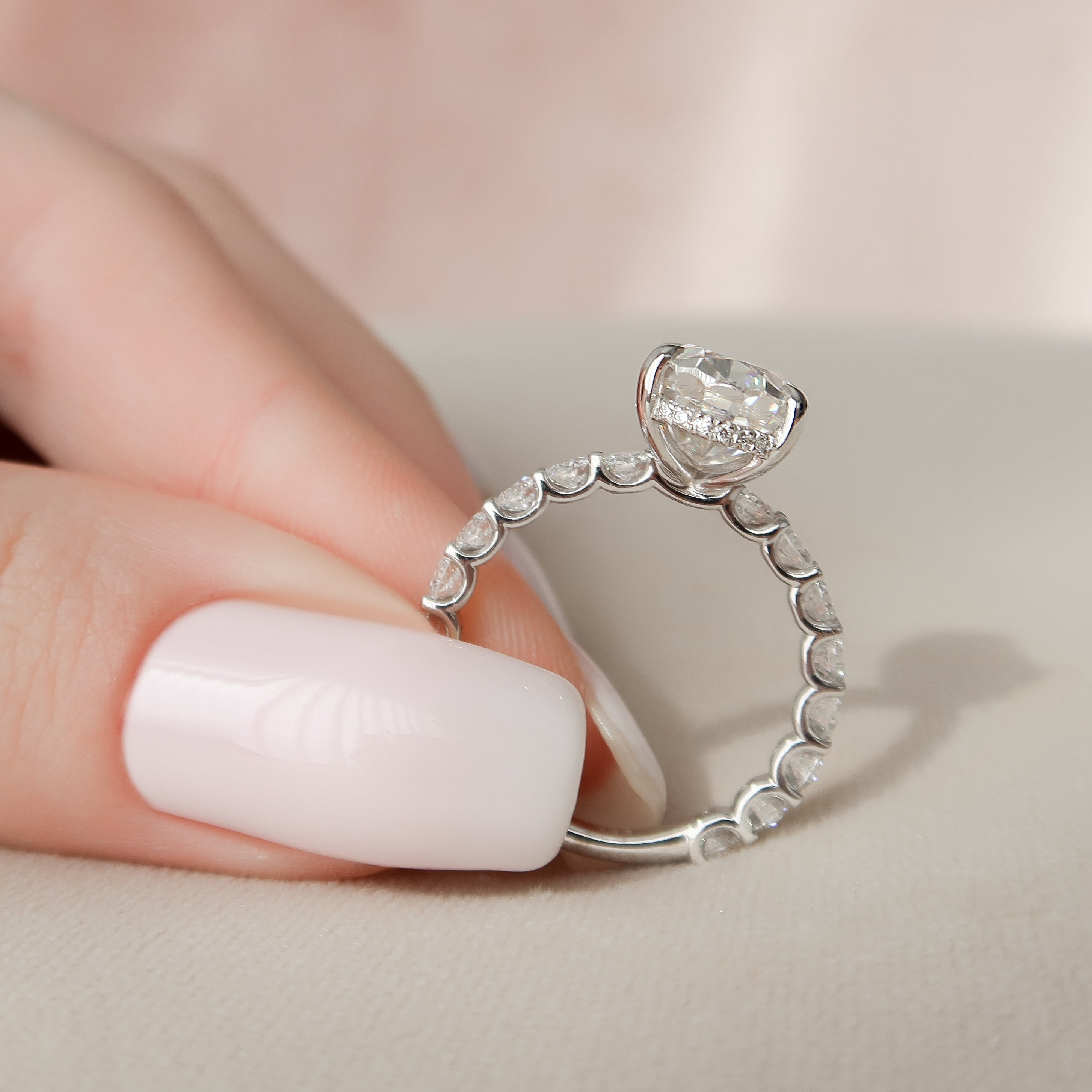 2.0 - 4.0 CT Oval Cut CVD Diamond Hidden Halo & pave  Engagement Ring