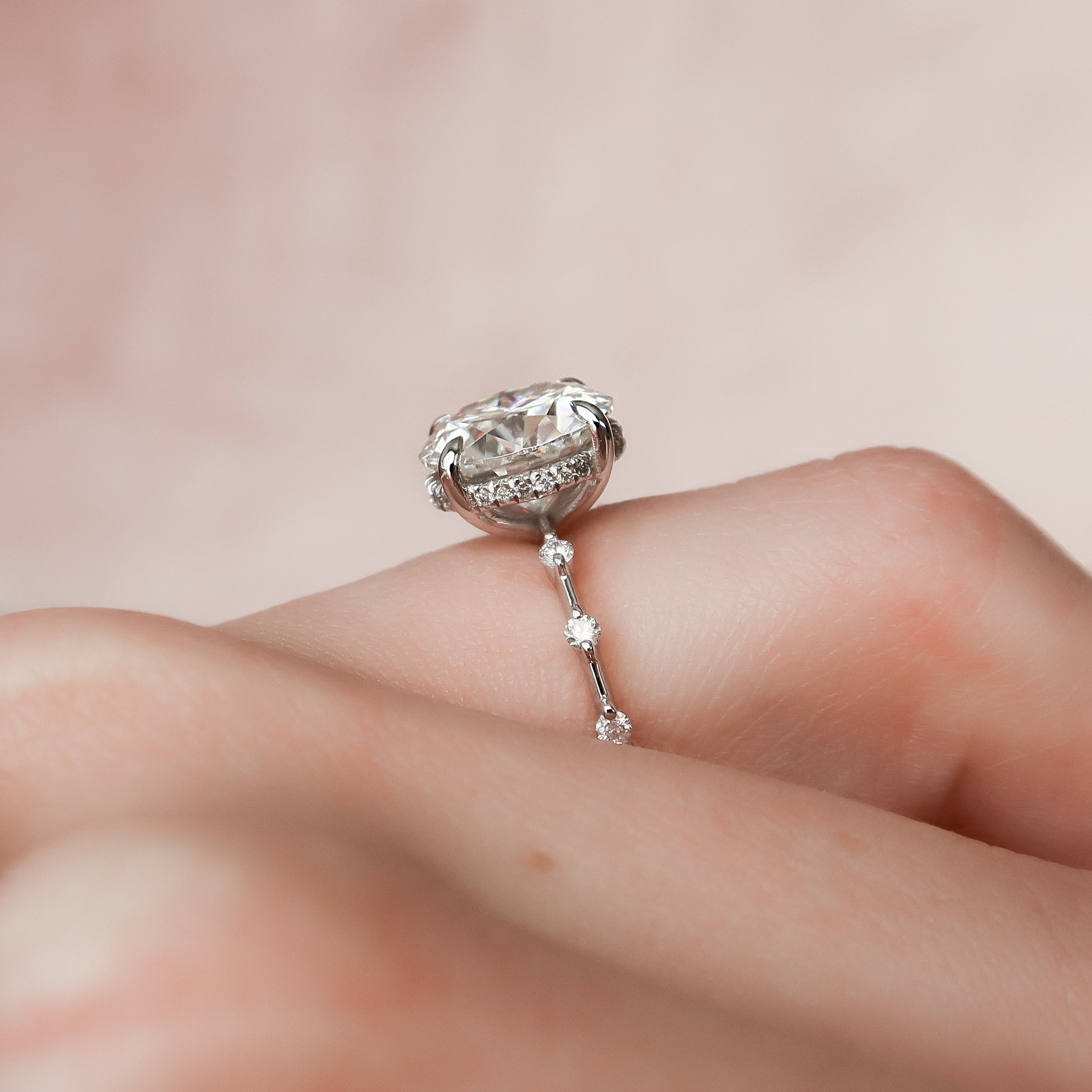 1.50 - 3.50 CT Round Cut CVD Diamond Hidden Halo & Pave Engagement Ring