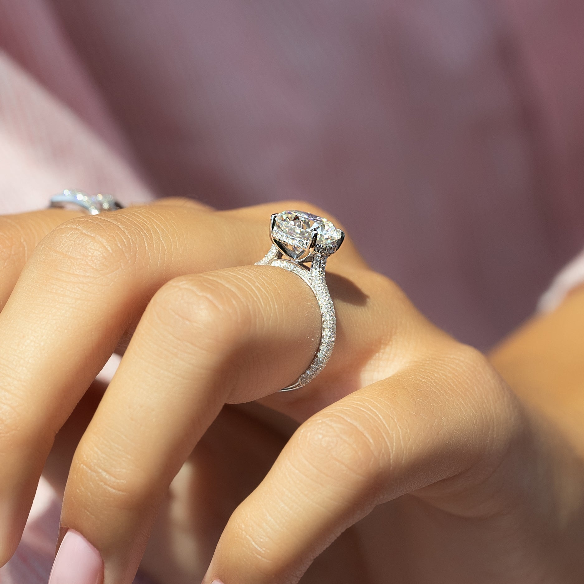 1.50 - 3.50  CT Round Cut CVD Diamond Hidden Halo & Pave Engagement Ring