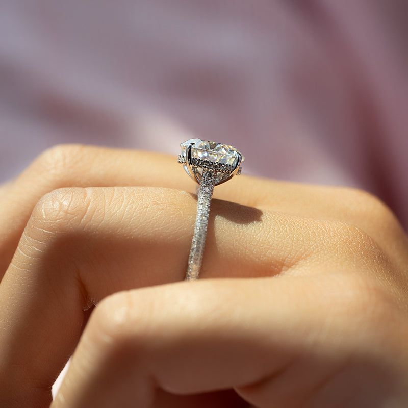 1.50 - 3.50  CT Round Cut CVD Diamond Hidden Halo & Pave Engagement Ring