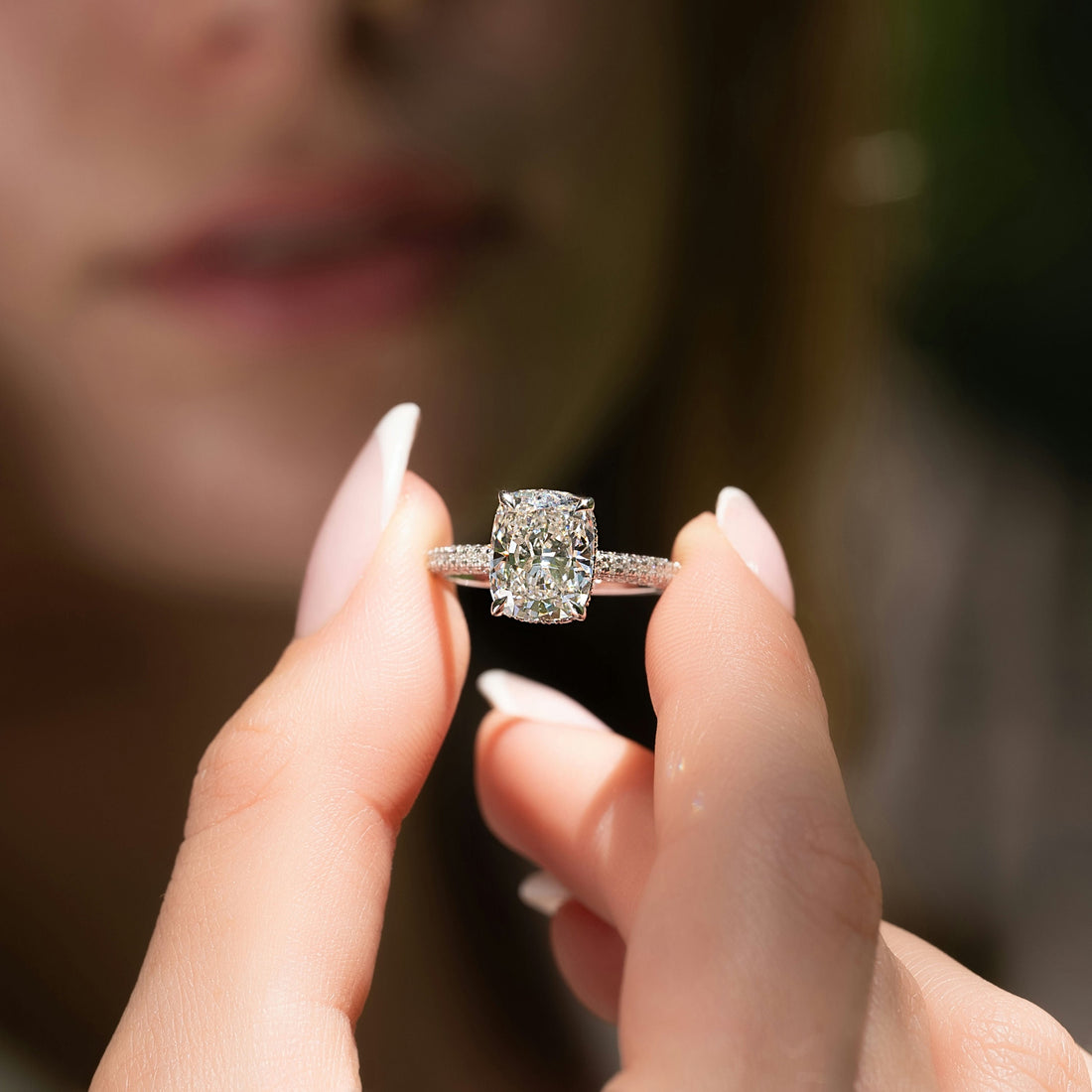 2.0 - 4.0 CT Elongated Cushion Cut CVD Diamond Hidden Halo & Pave Style Engagement Ring