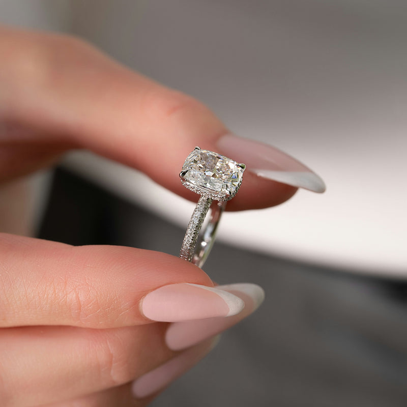 2.0 - 4.0 CT Elongated Cushion Cut CVD Diamond Hidden Halo & Pave Style Engagement Ring