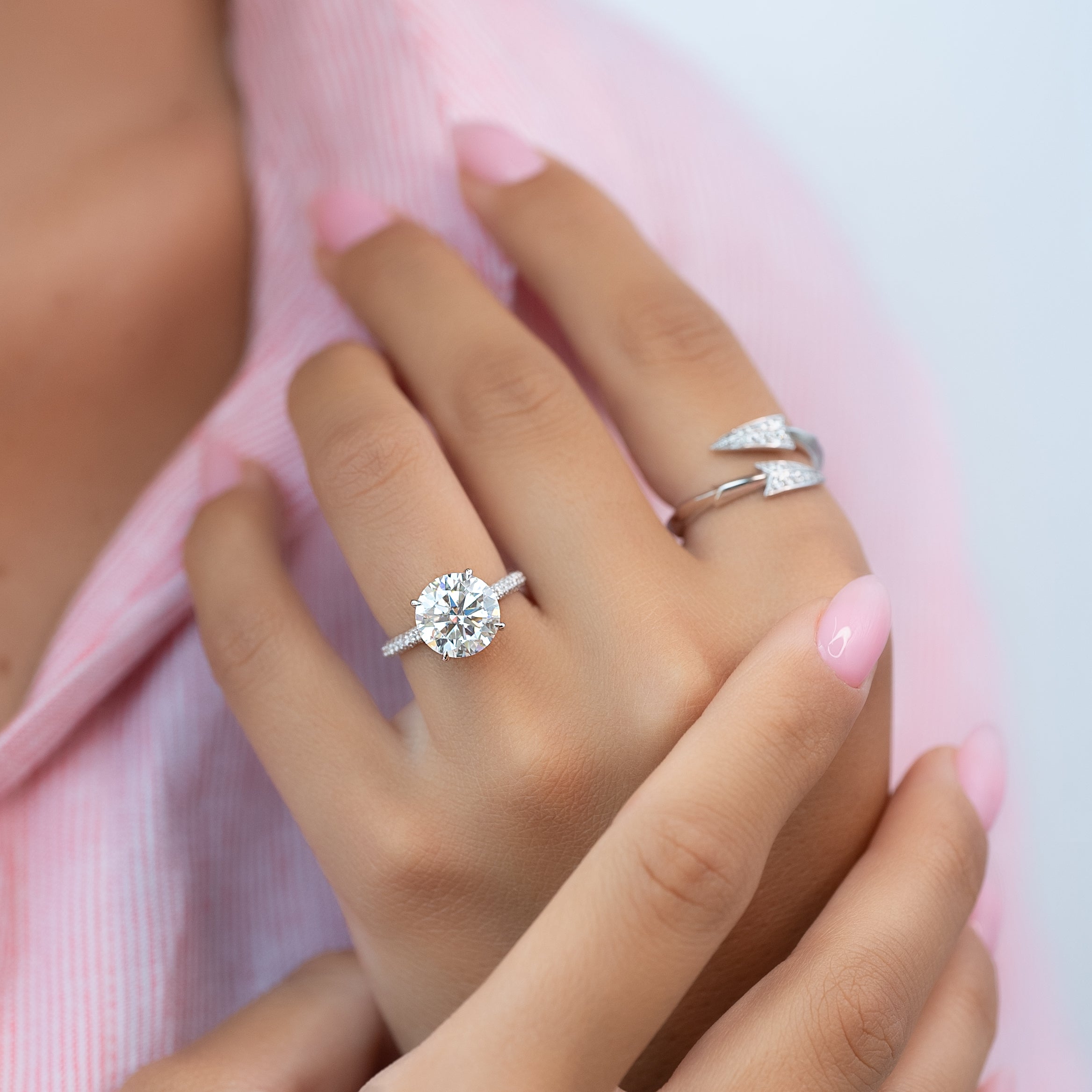 1.50 - 3.50  CT Round Cut CVD Diamond Hidden Halo & Pave Engagement Ring