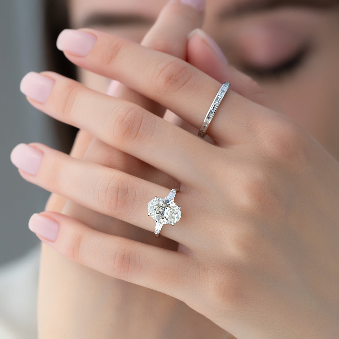1.50 -3.50 CT Oval Cut CVD Diamond Three Stone Style Engagement Ring