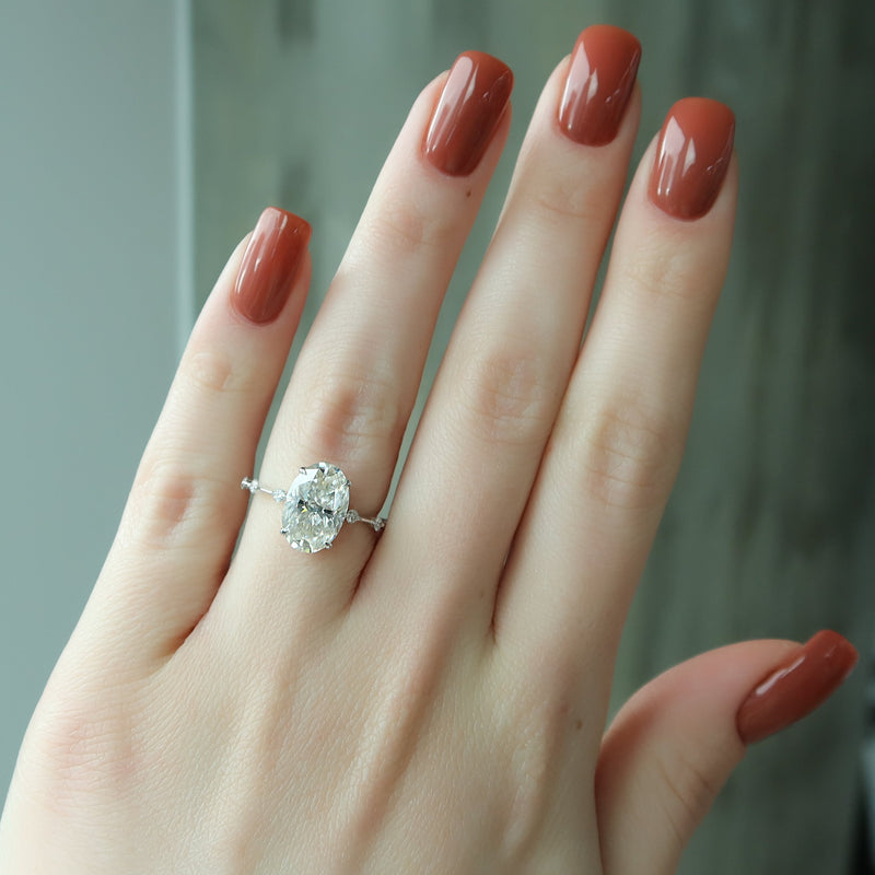 2.0  - 4.0 CT Oval  Cut CVD Diamond Dainty Engagement Ring