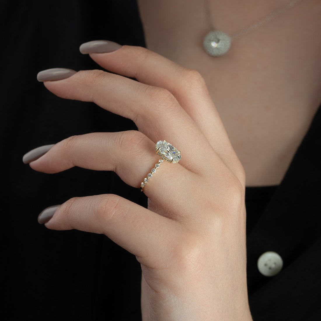1.50 - 3.50 CT Oval Cut CVD Diamond Hidden Halo & Pave Engagement Ring