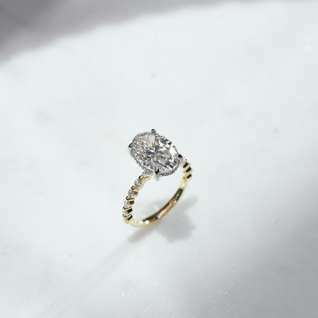 1.50 - 3.50 CT Oval Cut CVD Diamond Hidden Halo & Pave Engagement Ring