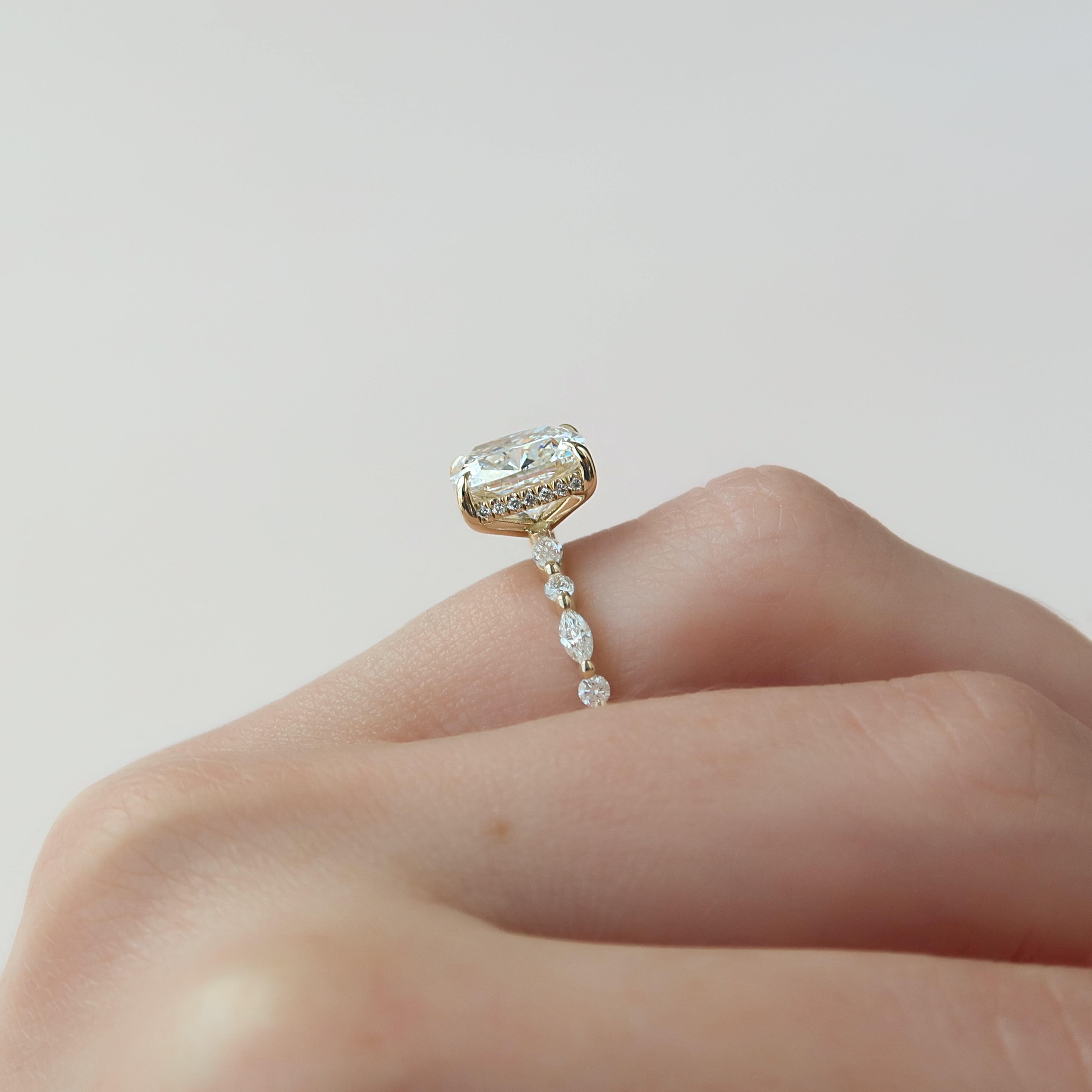 2.0 - 4.0 CT Cushion Cut CVD Diamond Hidden Halo & Pave Engagement Ring