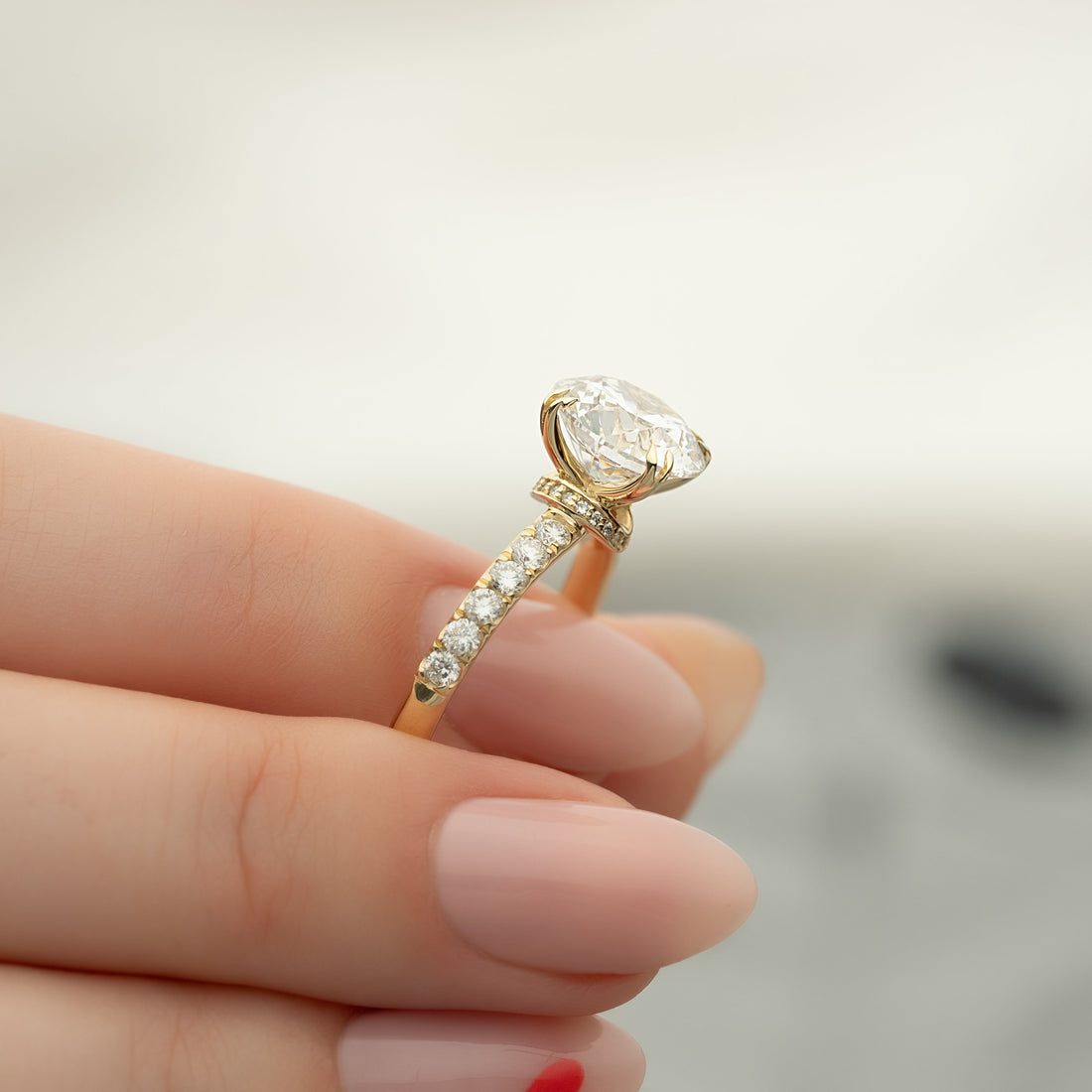 1.0 - 3.0 CT Round Cut CVD Diamond Hidden Halo & Pave Engagement Ring