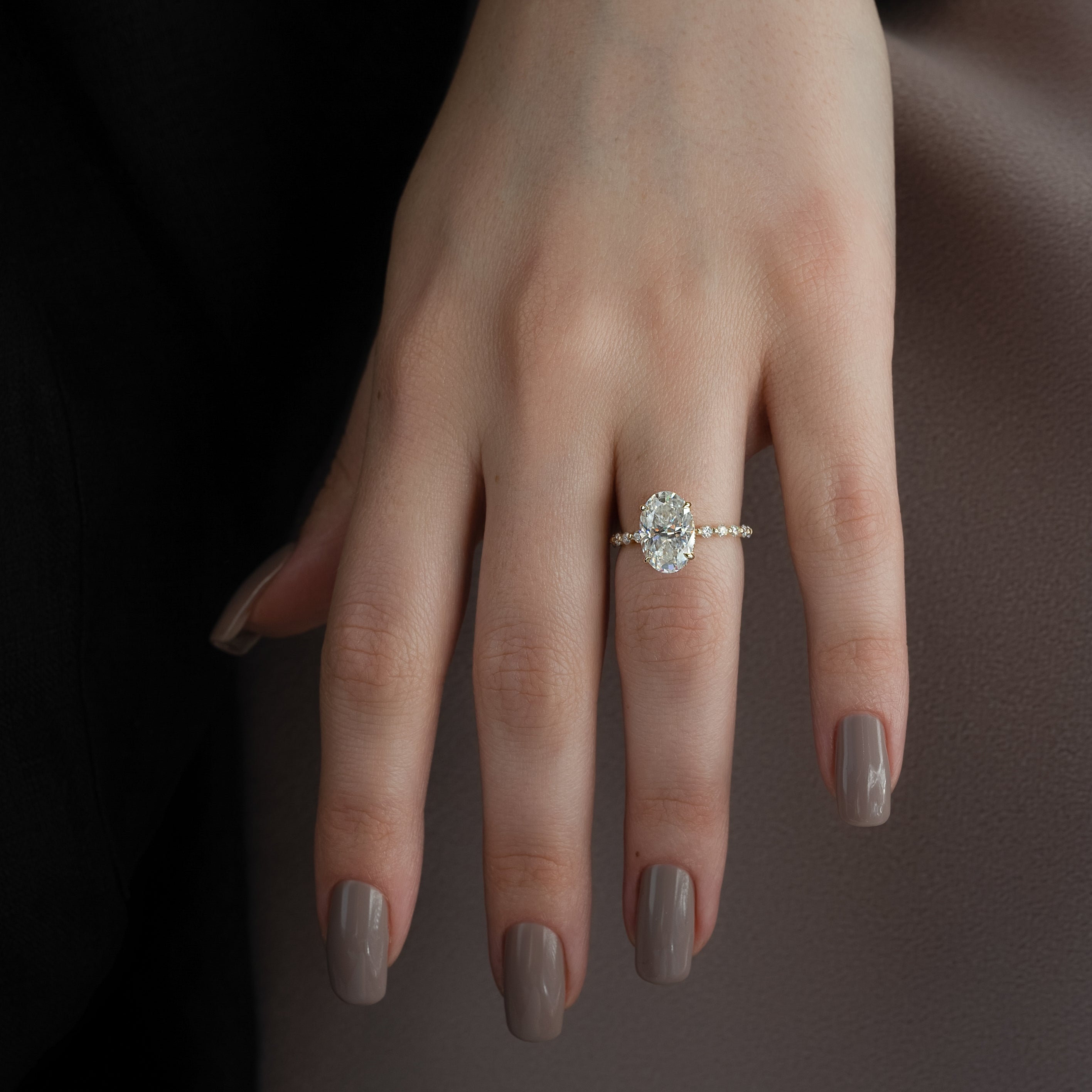 1.50 - 3.50 CT Oval Cut CVD Diamond Hidden Halo & Pave Engagement Ring