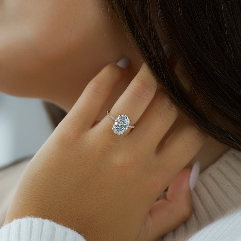 2.0 -4.0 CT Oval Cut CVD Diamond Hidden Halo & Pave Engagement Ring