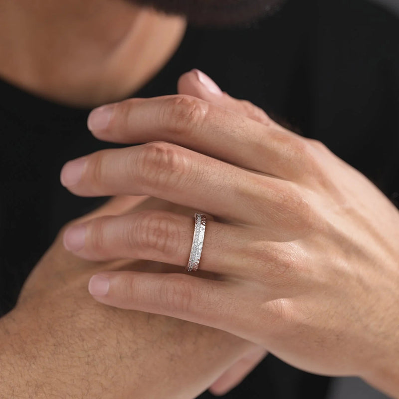 4mm Round Cut Hammered Moissanite Men's Diamond Band