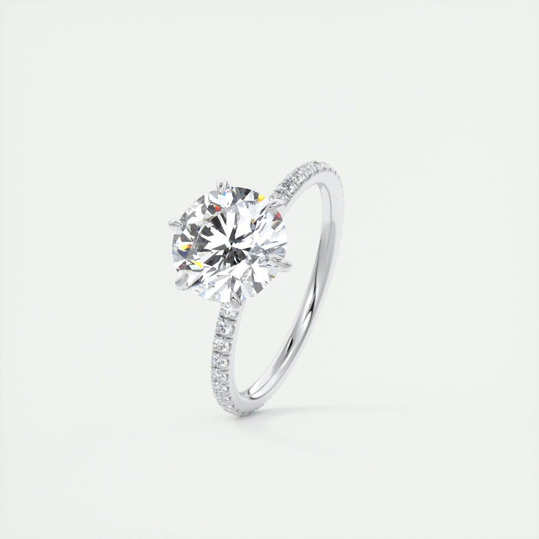 2CT Round Moissanite Solitaire Pave Setting Engagement Ring