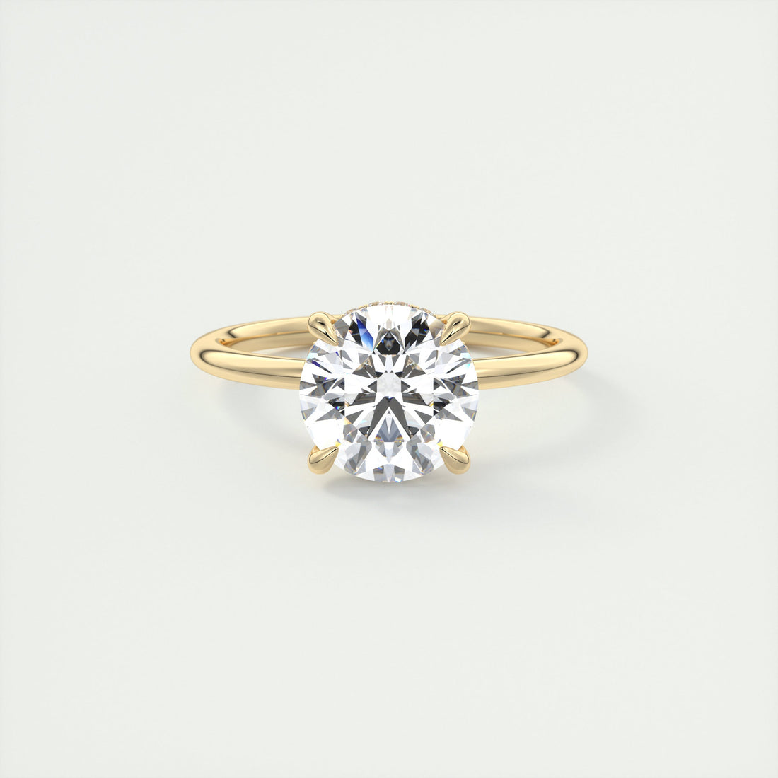 2CT Round Moissanite Solitaire Engagement Ring With Hidden Halo Setting