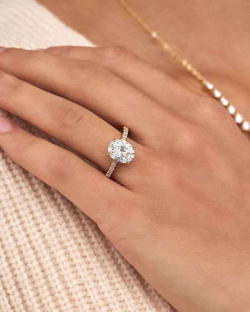 1.50 - 3.50 CT Oval Cut CVD Diamond Pave Setting Engagement Ring