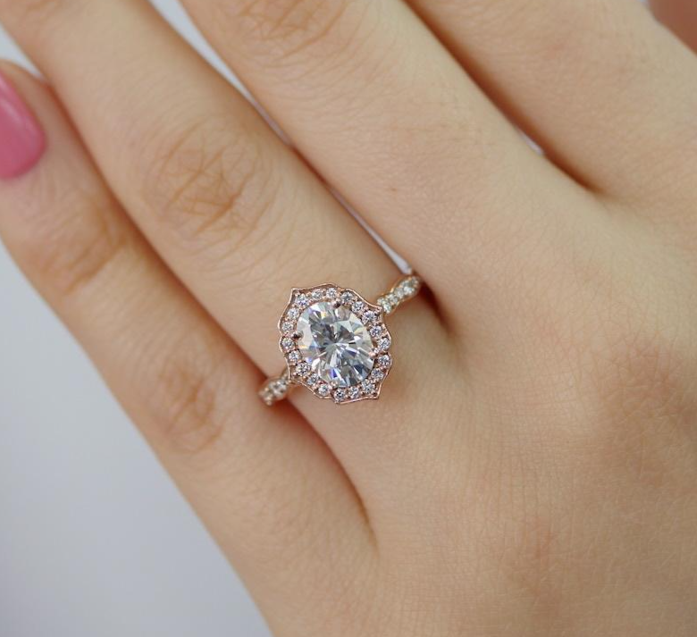 1.50CT Vintage Oval Cut Moissanite Halo Engagement Ring