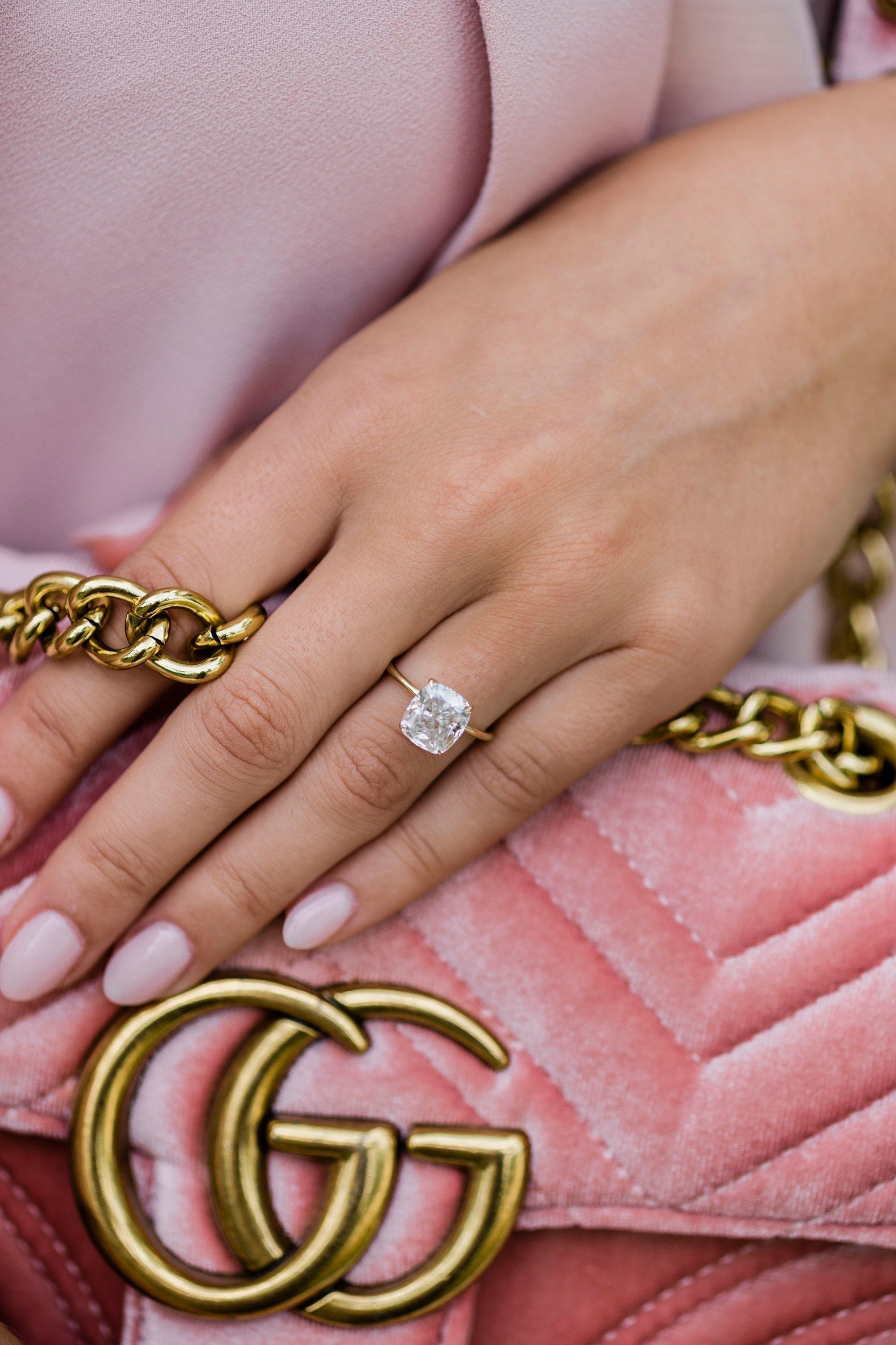 3.0CT Cushion Moissanite Solitaire Hidden Halo Setting Engagement Ring