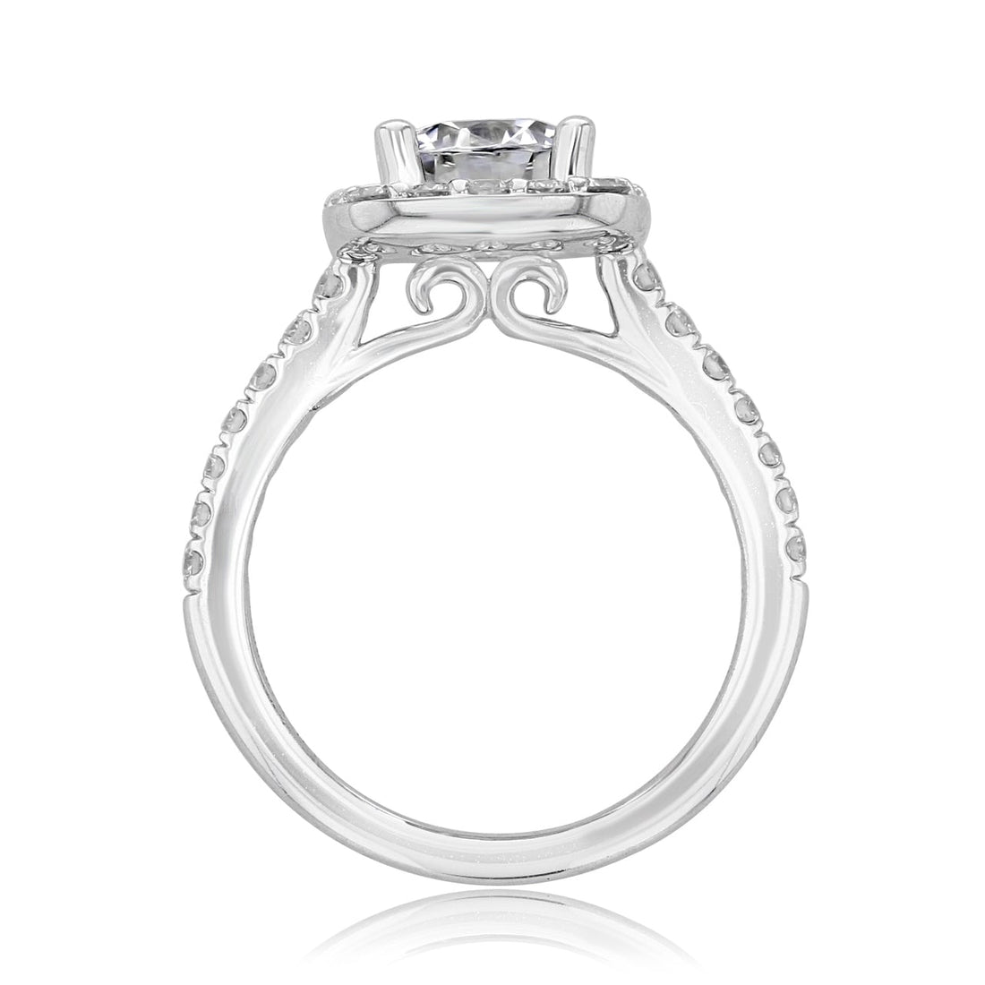 1.50CT Round Cut Halo Moissanite Engagement Ring in 18K White Gold