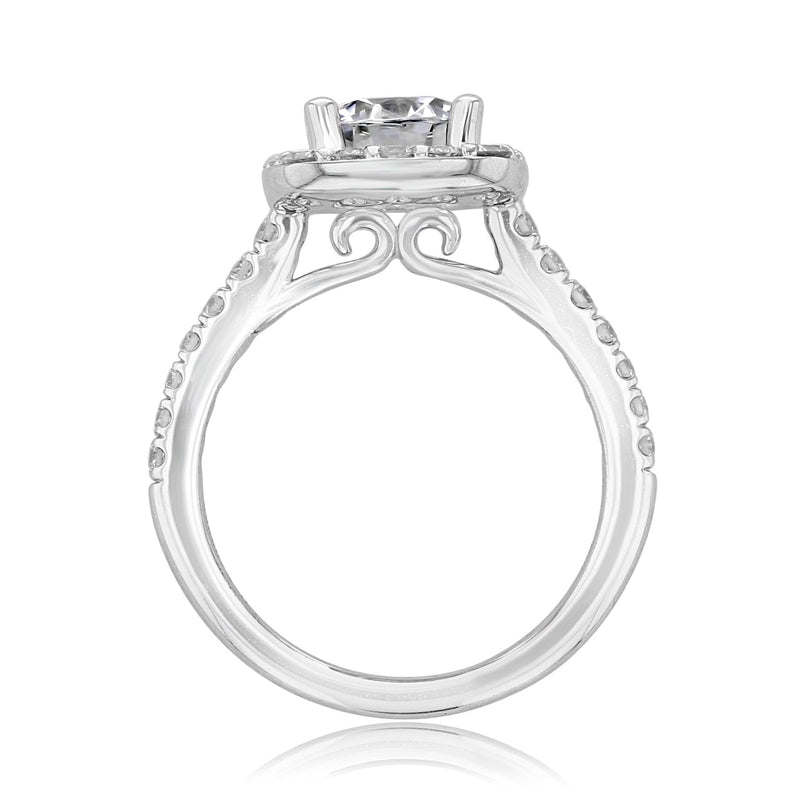 1.50CT Round Cut Halo Moissanite Engagement Ring in 18K White Gold