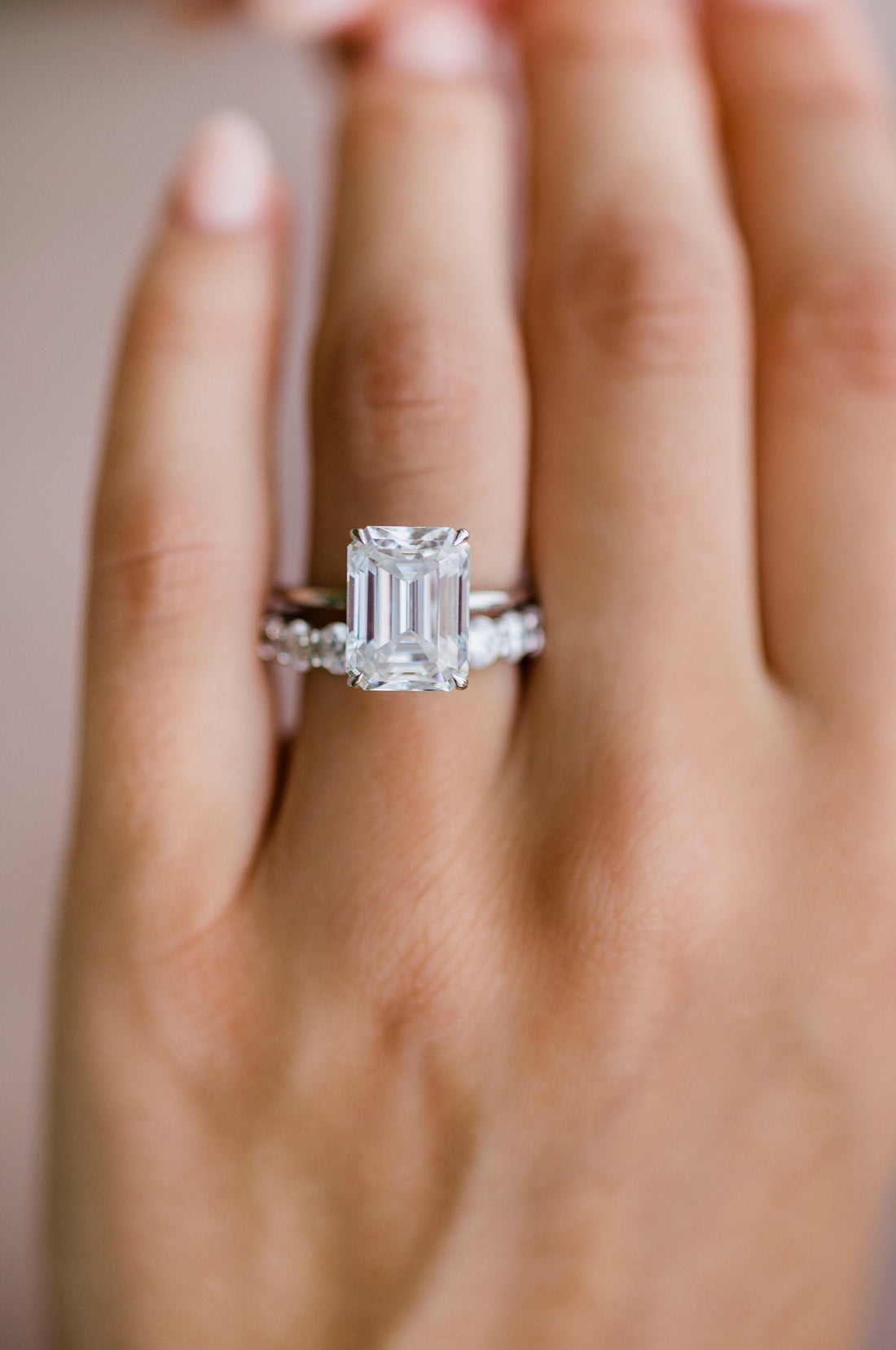 5.50CT Emerald Moissanite Solitaire Hidden Halo Setting Engagement Ring