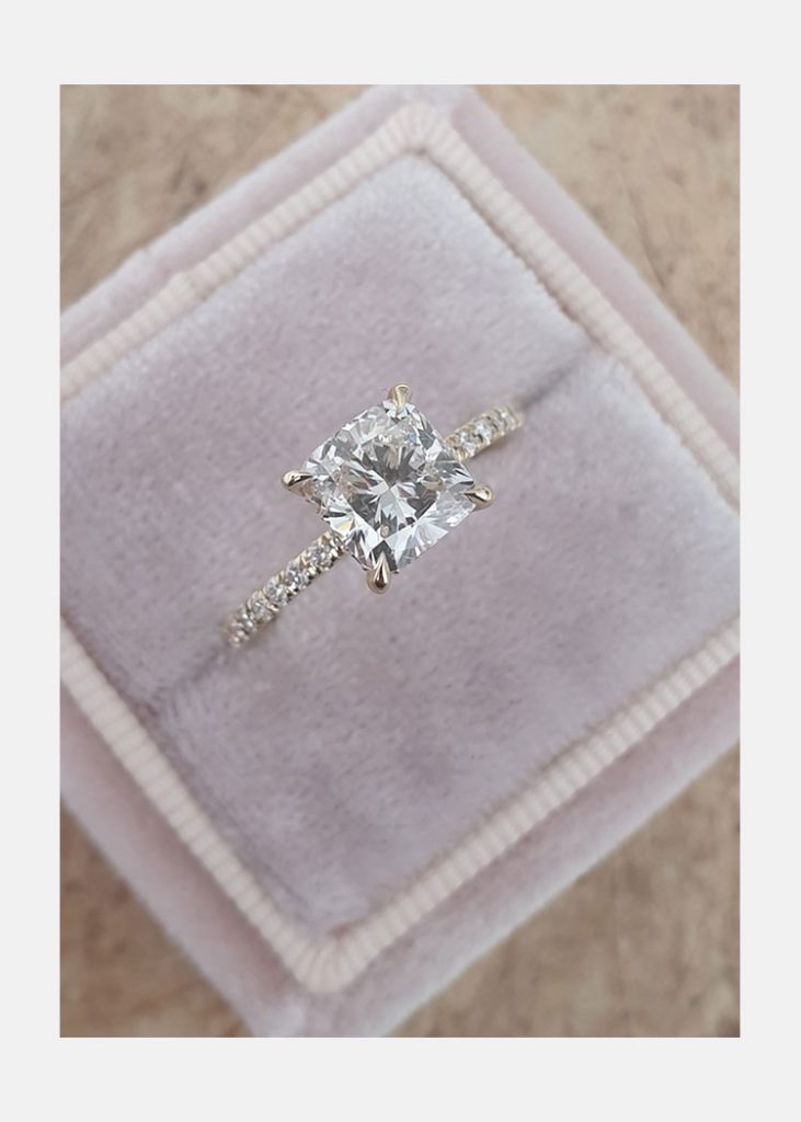 2.0ct Cushion Moissanite Hidden Halo Pave Setting Engagement Ring