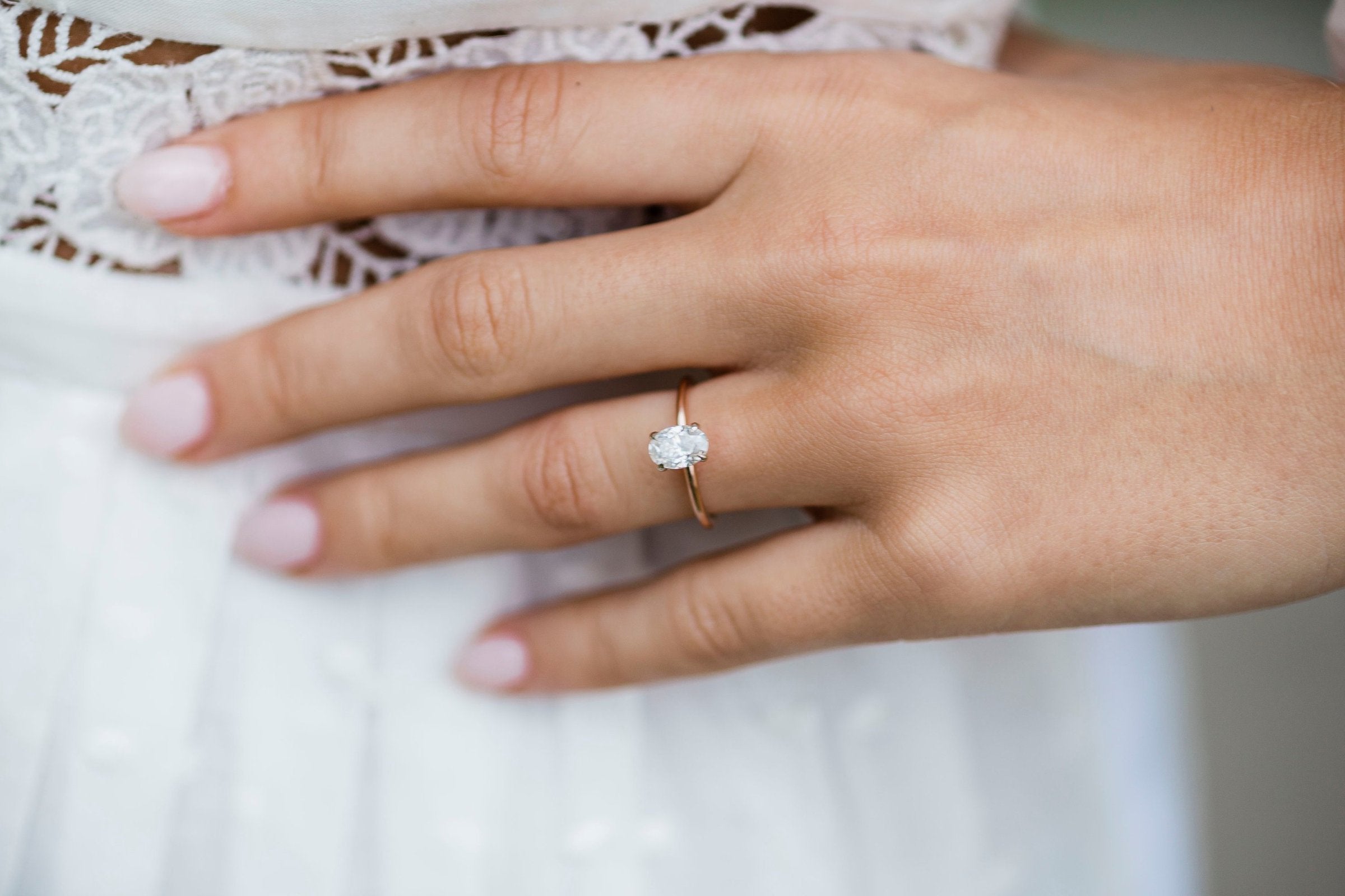 1.33CT Oval Hidden Halo 4 Prong Moissanite Engagement Ring