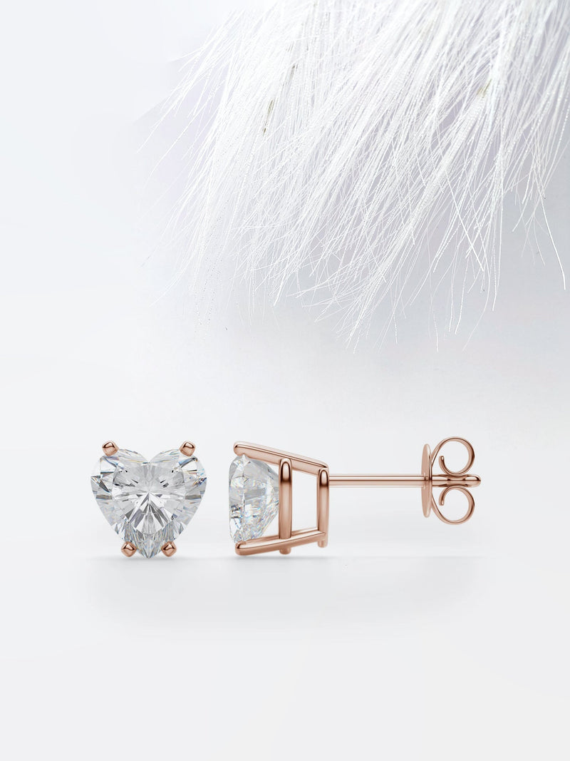 Heart Cut Moissanite Stud Diamond Earrings in 18K Gold