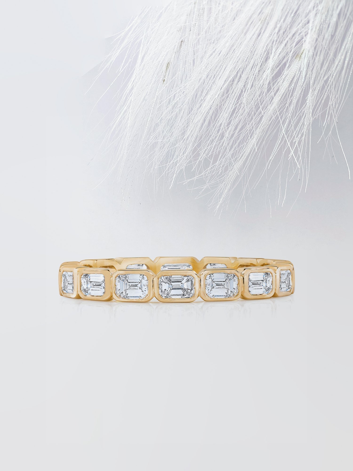 Bezel Set Emerald Cut Moissanite Eternity Diamond Wedding Band