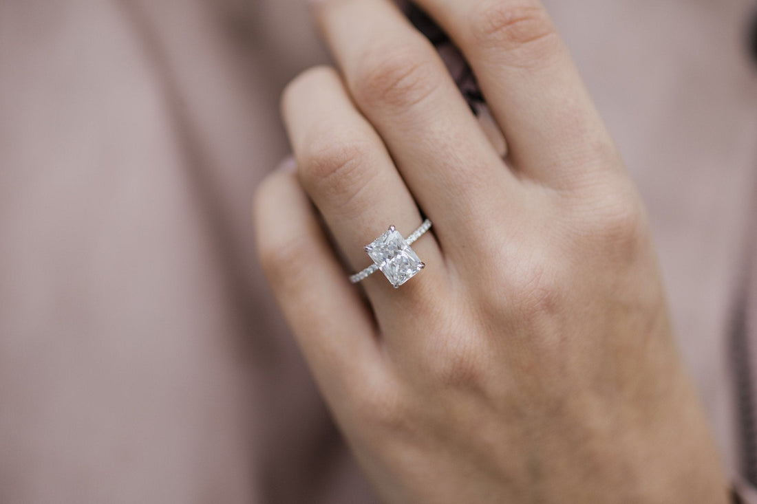 2.70CT Radiant Moissanite Hidden Halo Pave Setting Engagement Ring