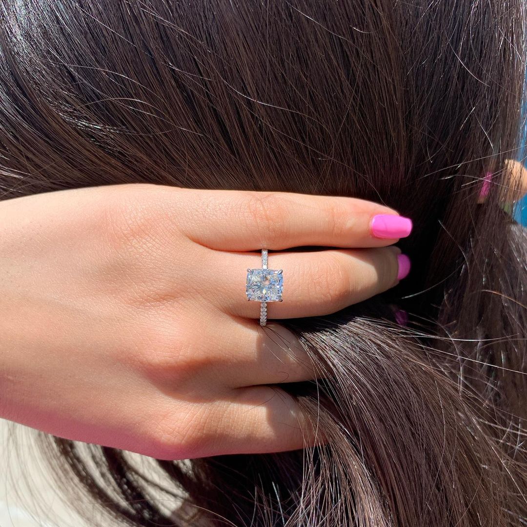 1.50CT Cushion Cut Pave Style Moissanite Engagement Ring
