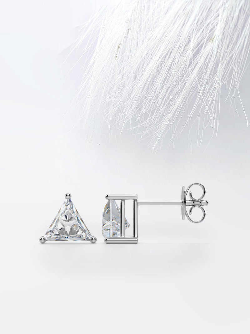 Triangle Cut Moissanite Diamond Studs Earrings in 10K White Gold