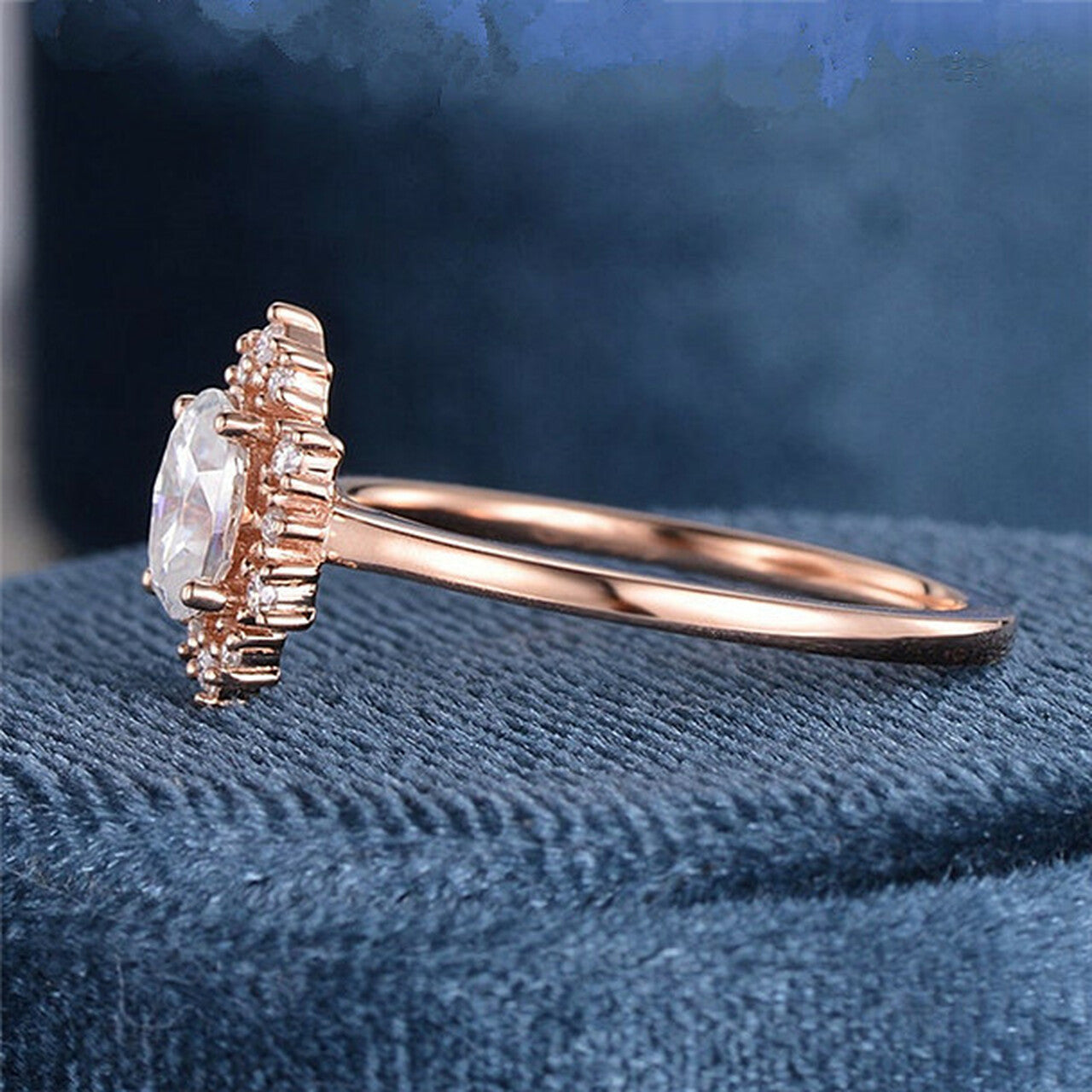 1.0CT Oval Cut Cluster Halo Style Moissanite Engagement Ring