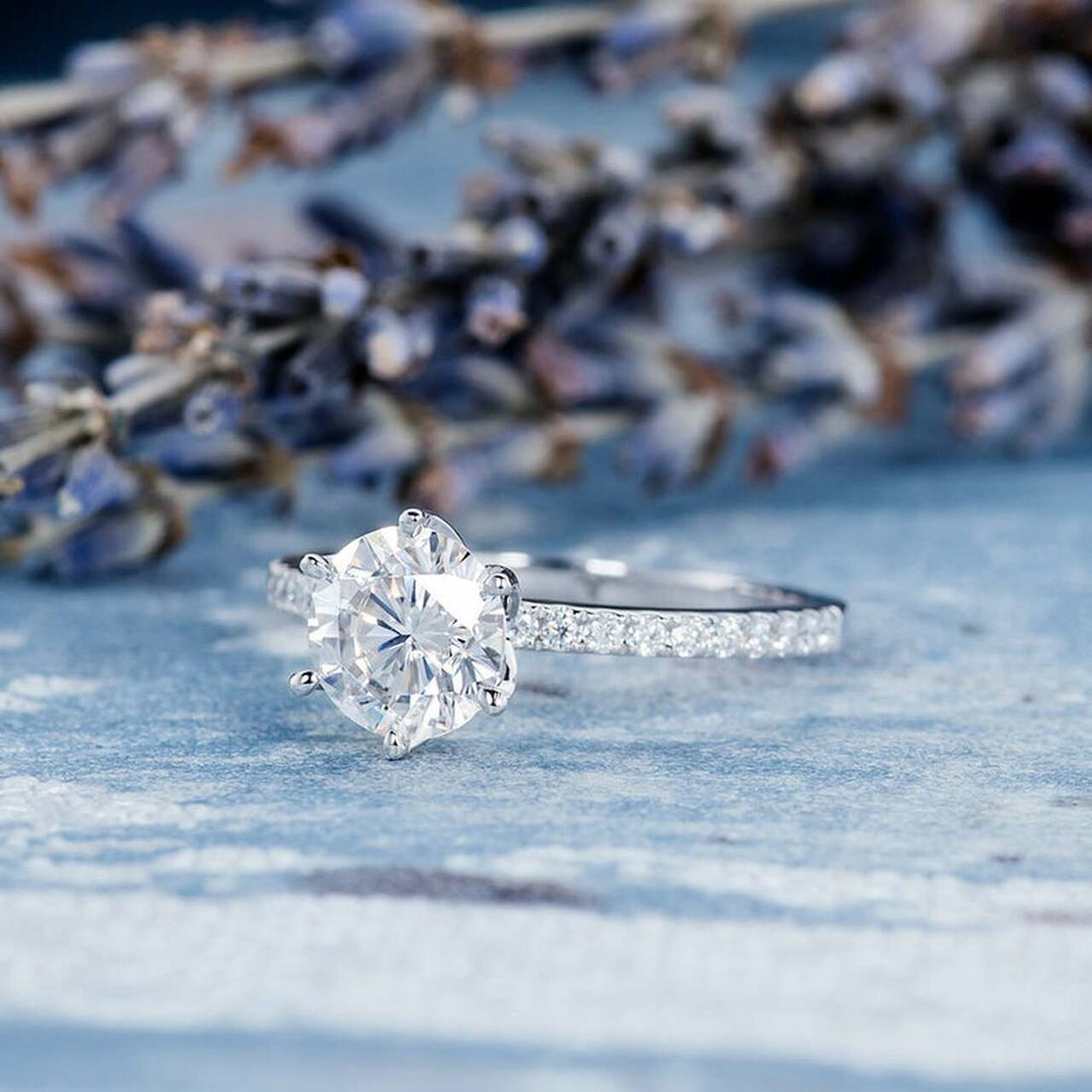 1.0CT Round Brilliant Cut Solitaire Style Moissanite Engagement Ring