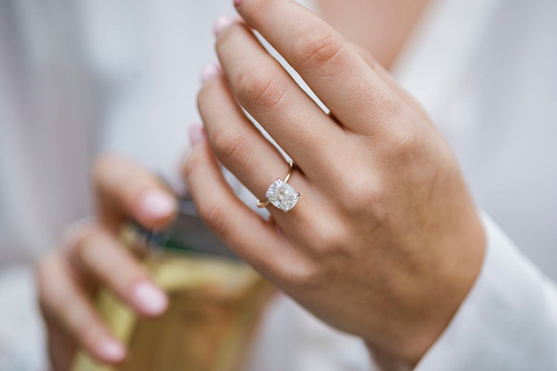 3.20CT Elongated Cushion Moissanite Solitaire Hidden Halo Setting Engagement Ring