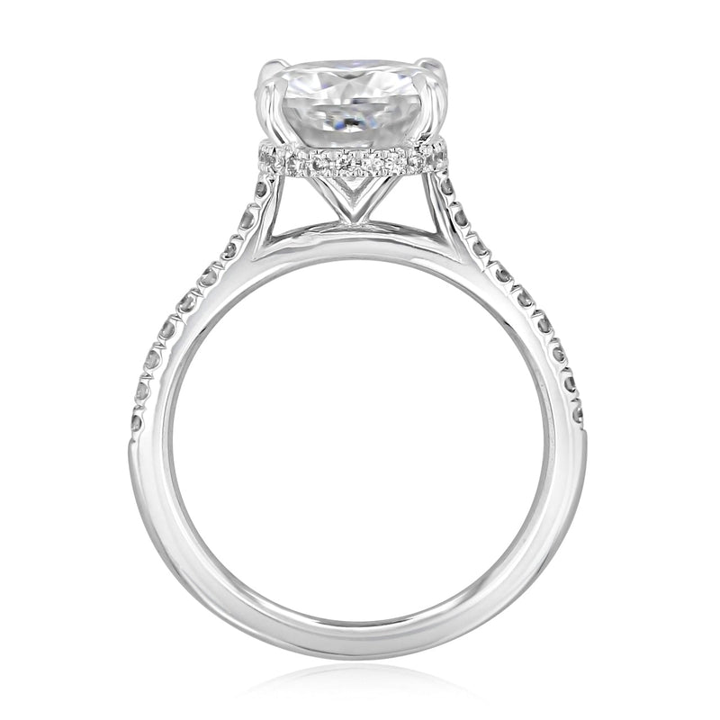 2.8CT Cushion Moissanite Hidden Halo Pave Setting Engagement Ring