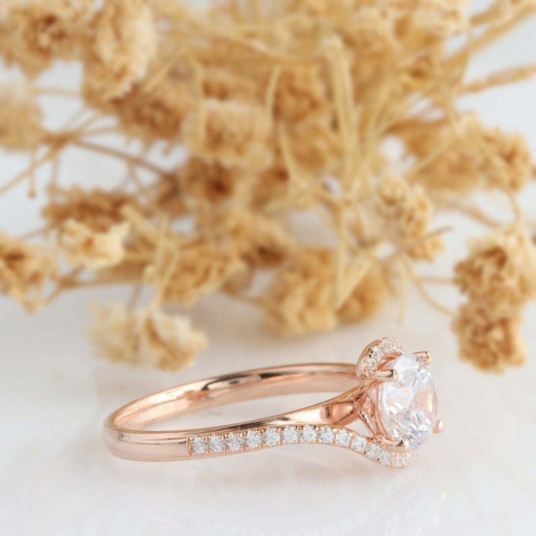 1.0CT Round Brilliant Cut Bypass Style Moissanite Engagement Ring