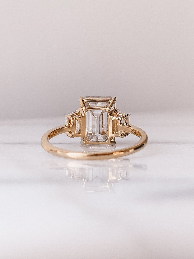 3.50CT Emerald Cut Moissanite 3 Stones Engagement Ring