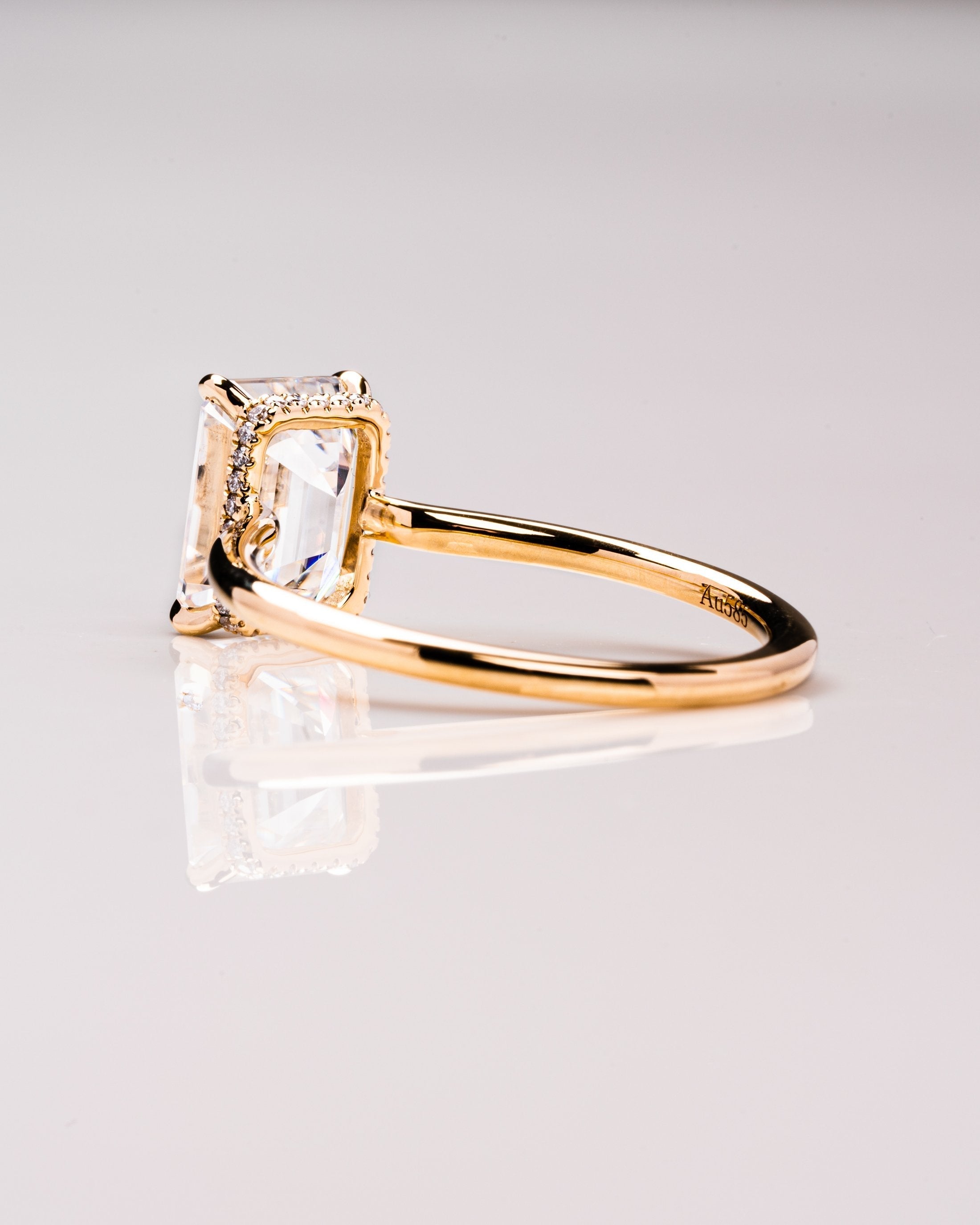 2.50CT Emerald Moissanite Solitaire Engagement Ring With Hidden Halo Setting