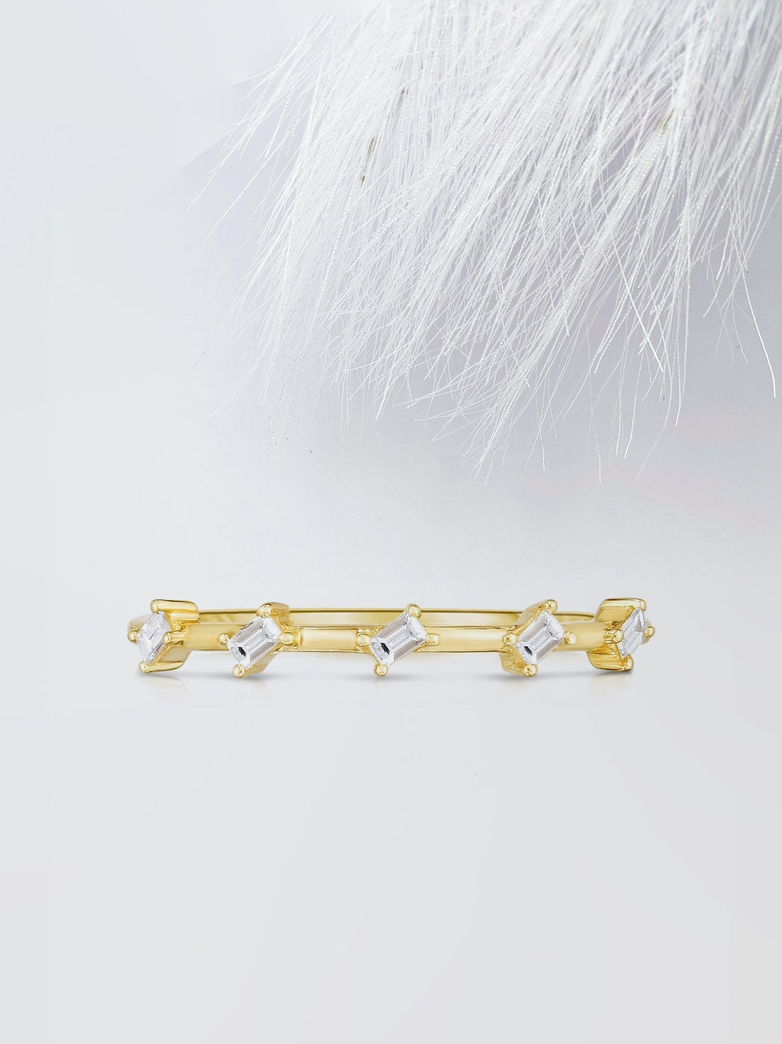 Baguette Cut Moissanite Distance Diamond Wedding Band in Yellow Gold