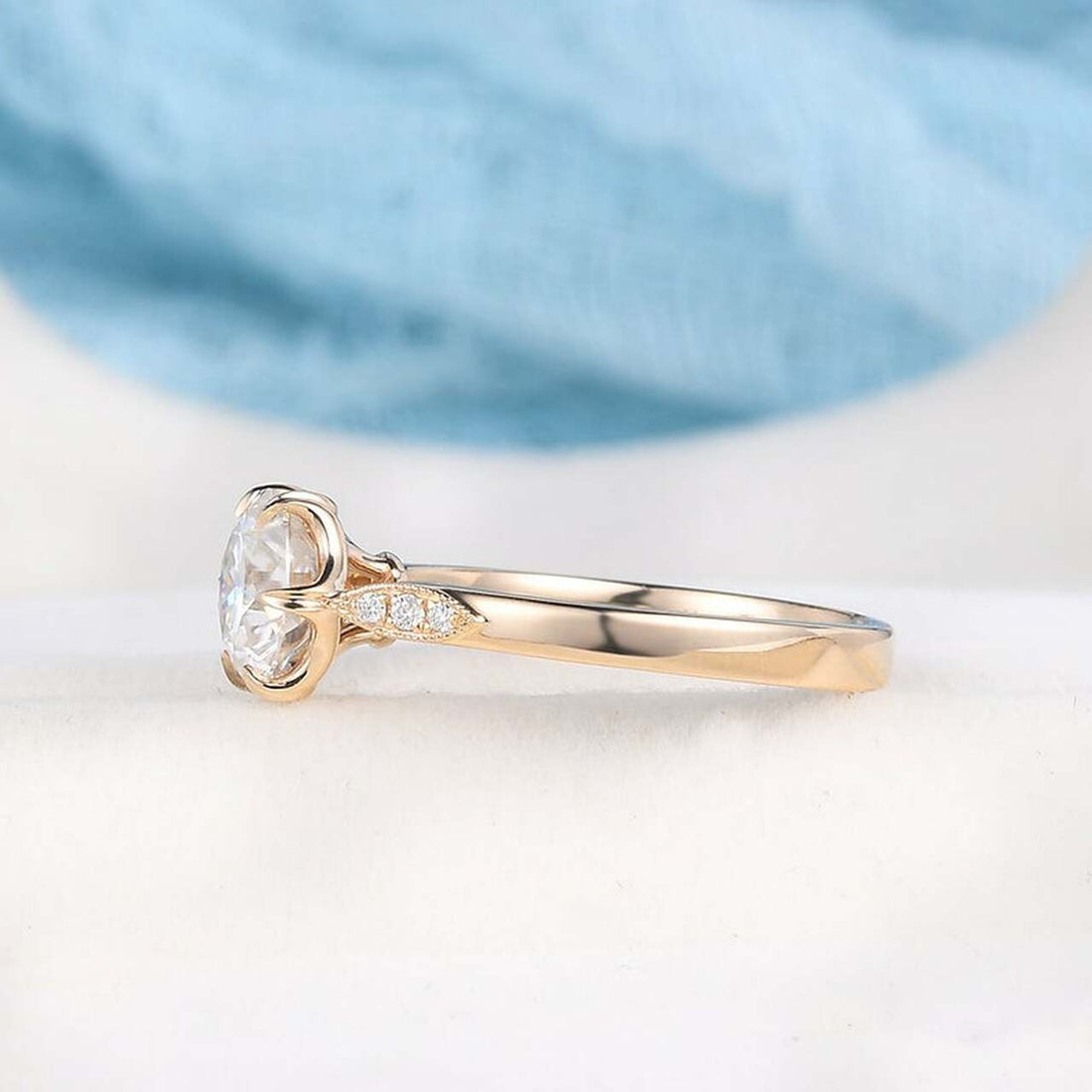 1.50CT Round Cut Moissanite Yellow Gold Engagement Ring