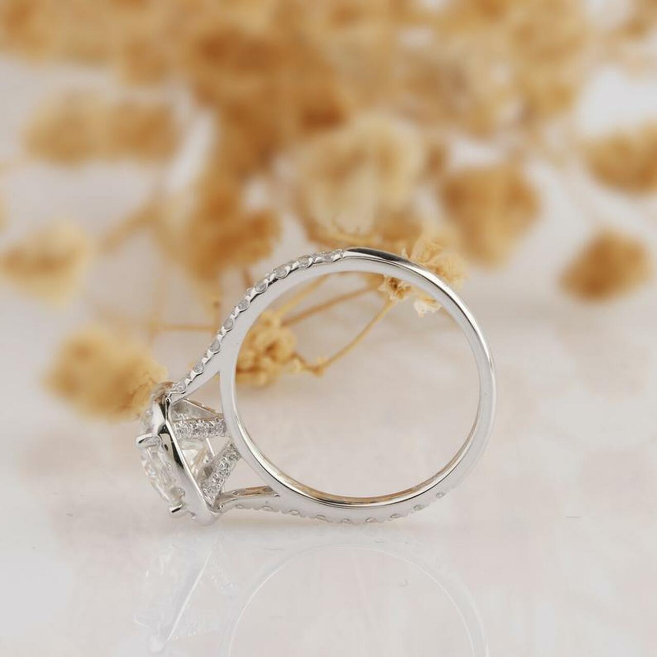 1.0CT Round Brilliant Cut Halo Style Moissanite Engagement Ring