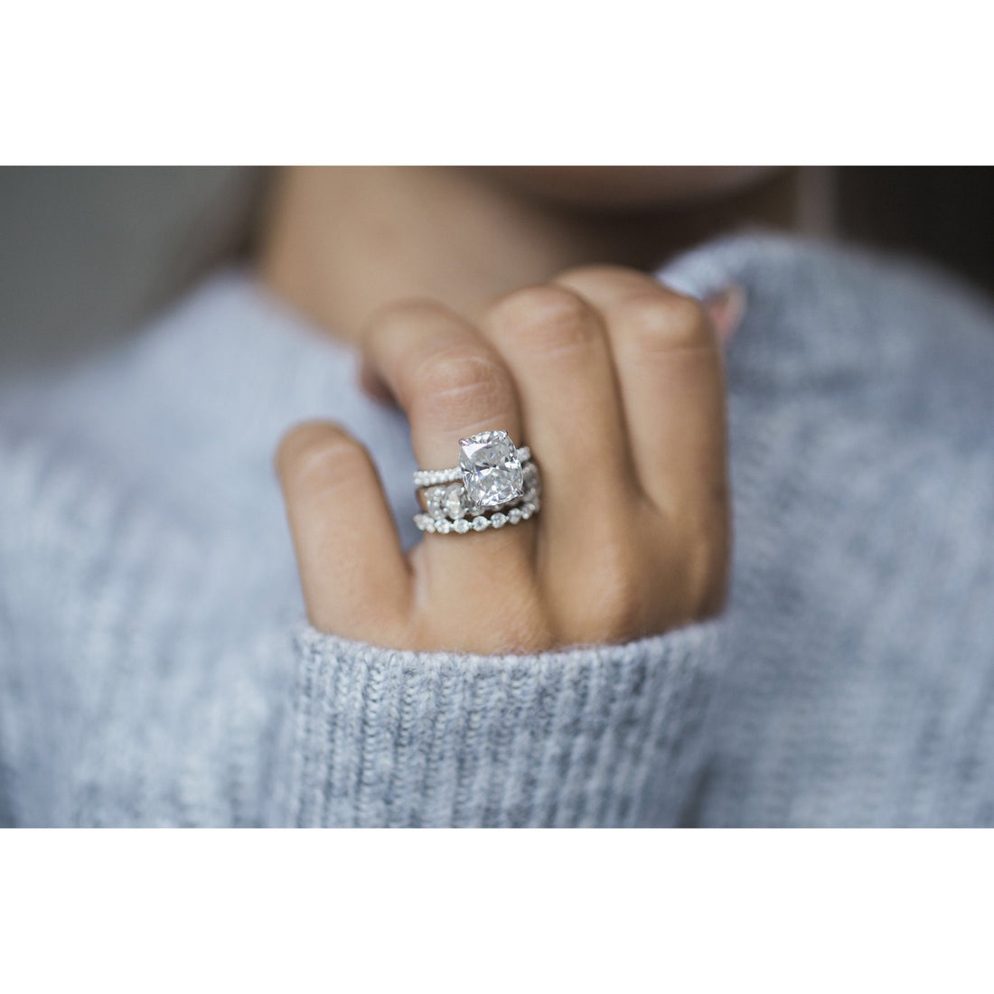 5.0CT Elongated Cushion Moissanite Hidden Halo Pave Setting Diamond Engagement Ring