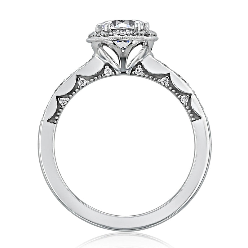 1.35CT Round Cut Halo Moissanite Engagement Ring in 18K White Gold