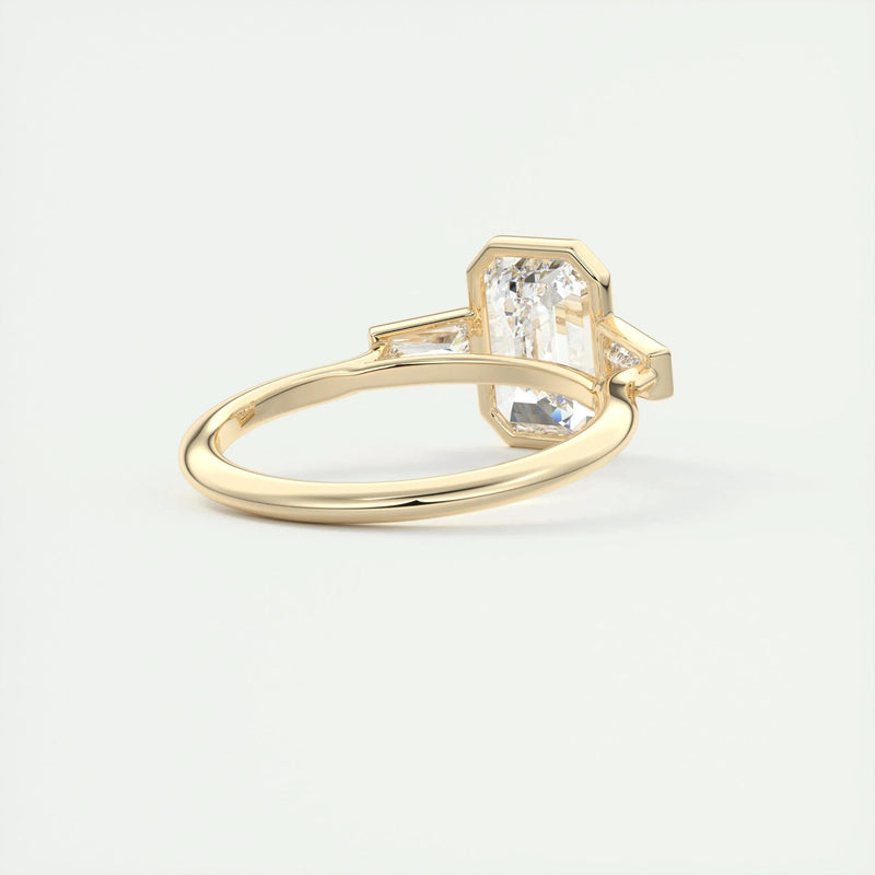 2.5 Ct Emerald Three Stone Bezel Moissanite Engagement Ring