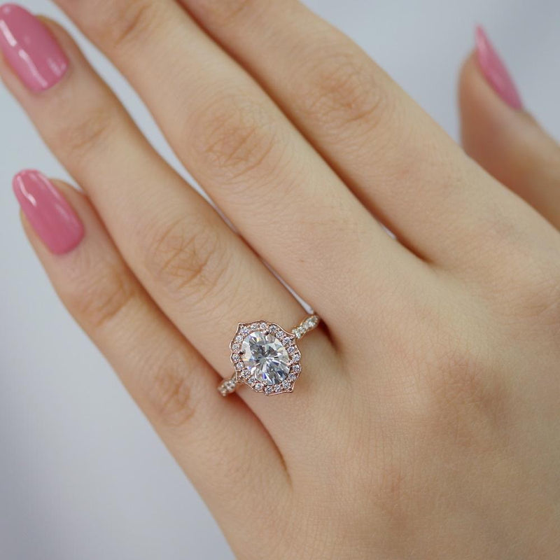 1.50CT Vintage Oval Cut Moissanite Halo Engagement Ring