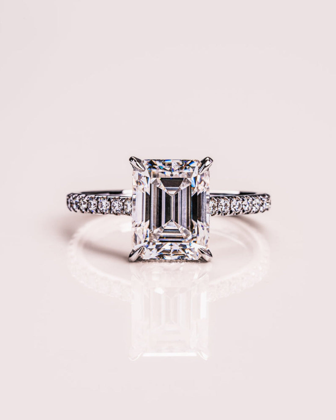 1.50 CT-3.50 CT Emerald  CVD Diamond Hidden Halo Pave Setting Engagement Ring