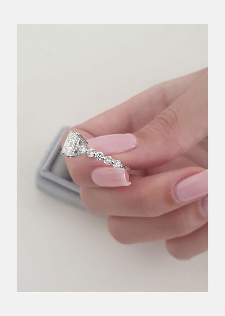 2.0ct Princess Moissanite Solitaire Pave Setting Diamond Engagement Ring