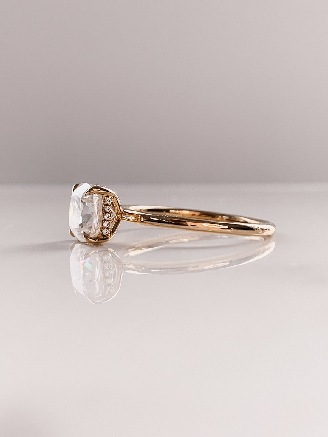 2.50CT Cushion Moissanite Solitaire Engagement Ring With Hidden Halo Setting