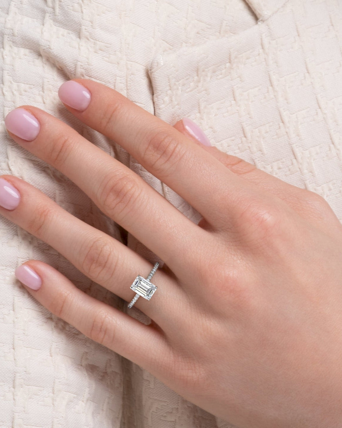 2.0 - 4.0 CT Emerald Cut CVD Diamond Pave Engagement Ring