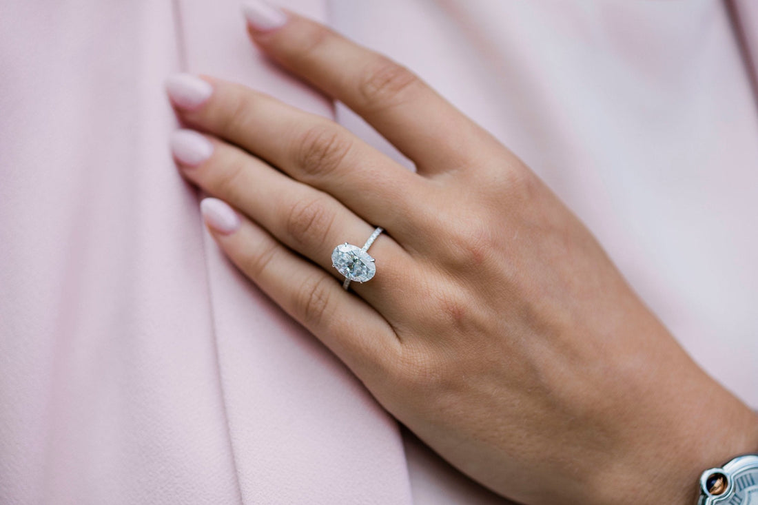 4.0CT Crushed Ice Oval Moissanite Hidden Halo Pave Setting Engagement Ring
